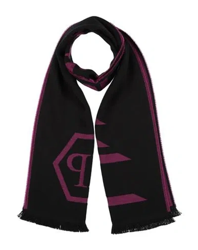 Philipp Plein Man Scarf Mauve Size - Wool, Acrylic In Purple