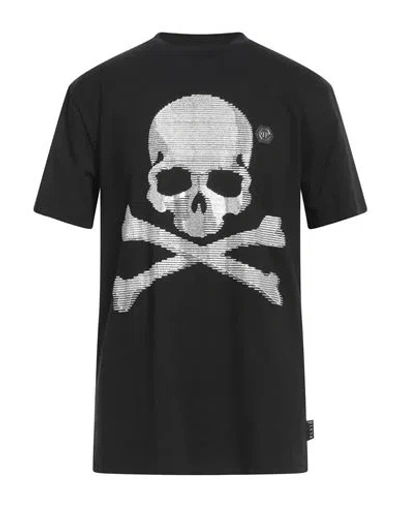 PHILIPP PLEIN PHILIPP PLEIN MAN T-SHIRT BLACK SIZE M COTTON, GLASS