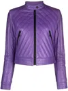 Philipp Plein Matelassé Leather Biker Jacket In Purple