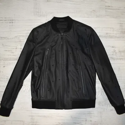 Pre-owned Philipp Plein Matte Black Star Studded Lambskin Men's Genuine Leather Jacket