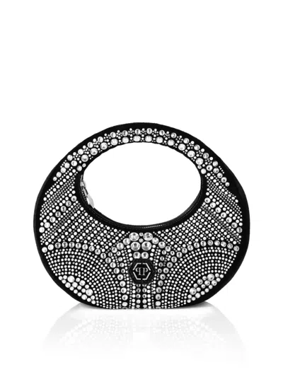 Philipp Plein Medium Mosaic-strass Rounded Tote Bag In Black