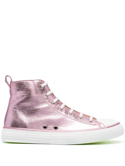 Philipp Plein Megastar Laminated High-top Sneakers In Pink