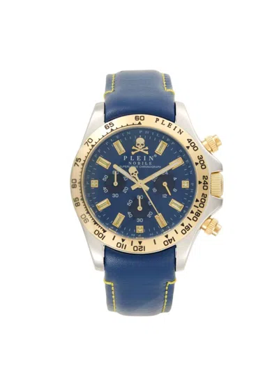 Philipp Plein Men's 43mm Stainless Steel Chronograph Leather Strap Watch In Blue