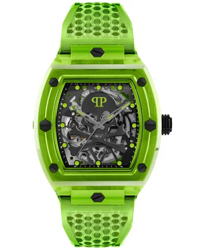 Philipp Plein Men's Automatic Skeleton Green Tpu Strap Watch 44x56mm