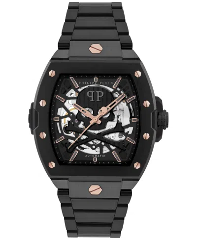 PHILIPP PLEIN MEN'S AUTOMATIC THE SKELETON 2.0 BLACK ION PLATED BRACELET WATCH 44MM