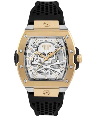 PHILIPP PLEIN MEN'S AUTOMATIC THE SKELETON 2.0 BLACK SILICONE STRAP WATCH 44MM