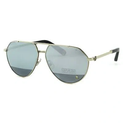 Pre-owned Philipp Plein Men Aviator Sunglasses Silver Metal Spp007m-583h Mirror Lens In Gray