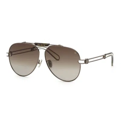 Philipp Plein Men's Black Aviator Sunglasses Spp048m 0584 In Brown