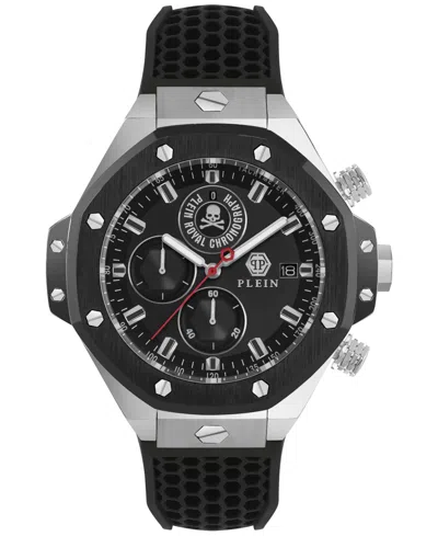 PHILIPP PLEIN MEN'S CHRONOGRAPH ROYAL BLACK SILICONE STRAP WATCH 46MM