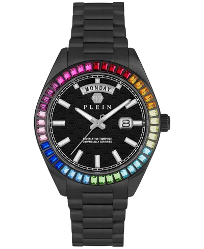 PHILIPP PLEIN MEN'S DATE SUPERLATIVE BLACK ION PLATED STAINLESS STEEL BRACELET WATCH 42MM