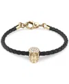Philipp Plein Men's Enigma Crystal Skull Black Leather Bracelet In Gold Ion-plated Stainless Steel In Gold