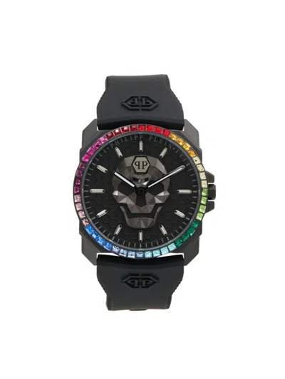 Philipp Plein Men's $kull King 40mm Stainless Steel, Preciosa Crystal & Silicone Strap Watch In Black