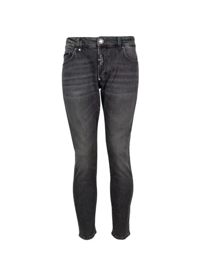 Philipp Plein Men's Mid-rise Skinny Jeans In Medium Grey With Logo Detail In Gray