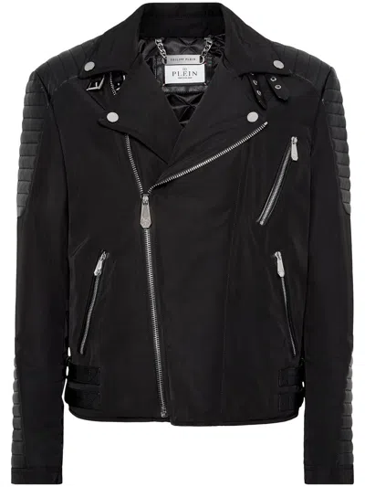 Philipp Plein Men's Padded-detail Leather Biker Jacket In Black
