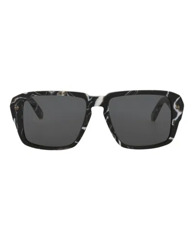 Pre-owned Philipp Plein Men's  Squareframe Acetate Sunglasses In Black Black Smoke (spp081/55/0z21)