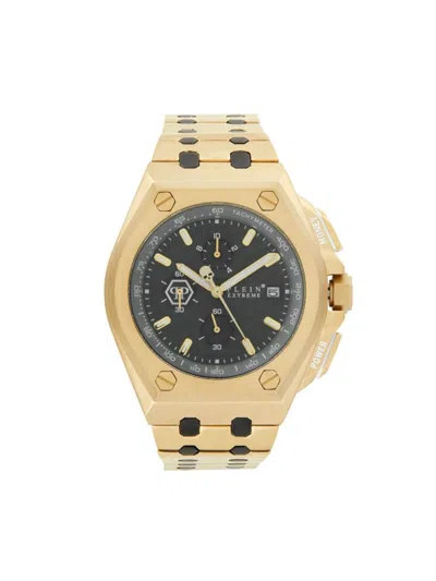 Philipp Plein Men's Plein Extreme 44mm Ion Plated Goldtone Stainless Steel Bracelet Chronograph Watch In Grey