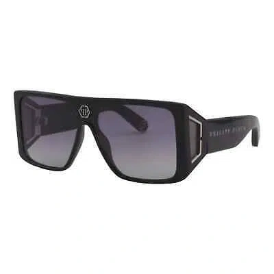 Pre-owned Philipp Plein Men Rectangular Shield Sunglasses Spp014v-0700 Black Frame In Gray