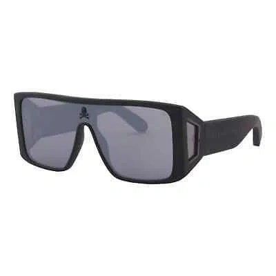 Pre-owned Philipp Plein Men Rectangular Sunglasses Spp014m-703x Black & Silver Shield