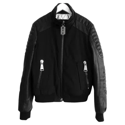 Pre-owned Philipp Plein Men's Slim Fit Black Nylon Leather Biker Jacket, Size M