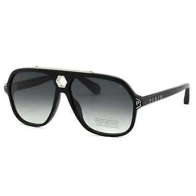 Pre-owned Philipp Plein Men Sunglasses Black Acetate Aviator Eyewear Spp004m-0700 61mm In Gray