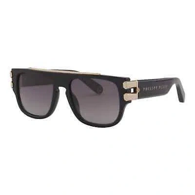 Pre-owned Philipp Plein Men Sunglasses Black Gold Titanium Square Frame Spp011m-700p In Gray