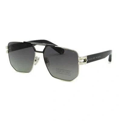 Pre-owned Philipp Plein Men Sunglasses Black Silver Spp012m-583p Polarized Gradient In Gray