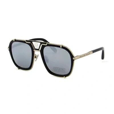 Pre-owned Philipp Plein Men Sunglasses Black Silver Titanium Spp010m-589x Mirror Lens