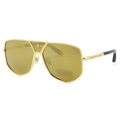 Pre-owned Philipp Plein Men Sunglasses Gold Titanium Spp009v-400g Mirrored