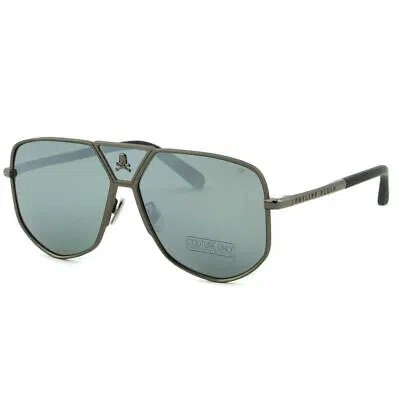Pre-owned Philipp Plein Men Sunglasses Gray Titanium Aviator Spp009v-584x Mirrored
