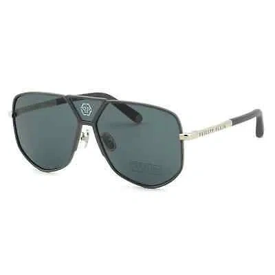 Pre-owned Philipp Plein Men Sunglasses Gray Titanium Hexagon Avaitor Spp009m-0h70