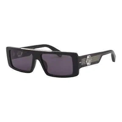 Pre-owned Philipp Plein Men Sunglasses Slim Rectangular Black Frame Spp003v-0700 58mm In Gray
