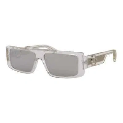 Pre-owned Philipp Plein Men Sunglasses Spp003v-880x Slim Rectangular Translucid Frame In Silver