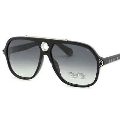 Pre-owned Philipp Plein Men Sunglasses Spp004m-0700 Black Acetate Vegas Aviator In Gray