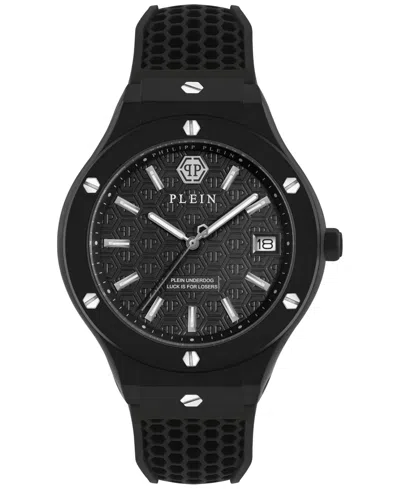 PHILIPP PLEIN MEN'S UNDERDOG BLACK SILICONE STRAP WATCH 44MM