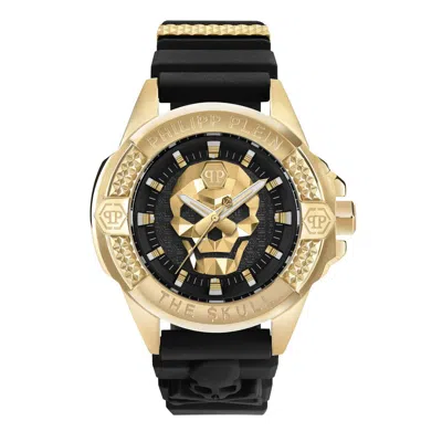Pre-owned Philipp Plein Men's Watch Analog Quartz $kull Yellow Gold Pwaaa0221 Silicone