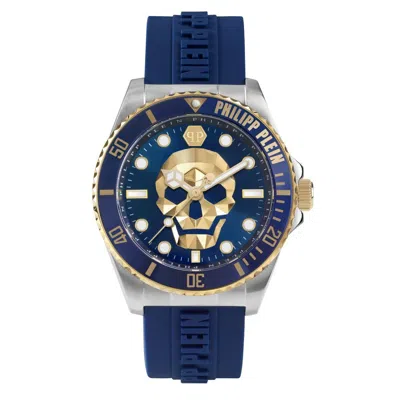 Pre-owned Philipp Plein Men's Watch Analog Quartz The $kull Diver Pwoaa0222 Silicone