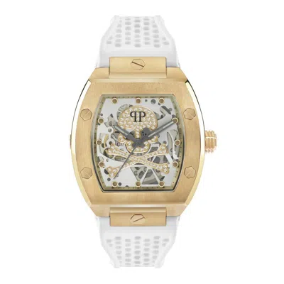 Pre-owned Philipp Plein Men's Watch Automatic Skeleton Gold Crystals Pwbaa0421 Silicone