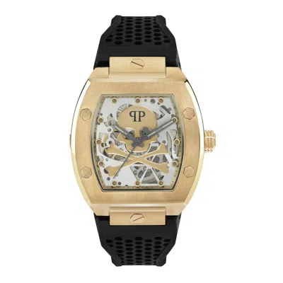 Pre-owned Philipp Plein Men's Watch Automatic $keleton Gold Pwbaa0321 Silicone