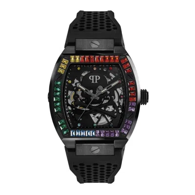Pre-owned Philipp Plein Men's Watch Automatic Skeleton Black Crystals Pwbaa0621 Silicone