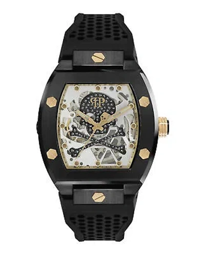 Pre-owned Philipp Plein Mens The $keleton Ip Black 44mm Strap Fashion Watch