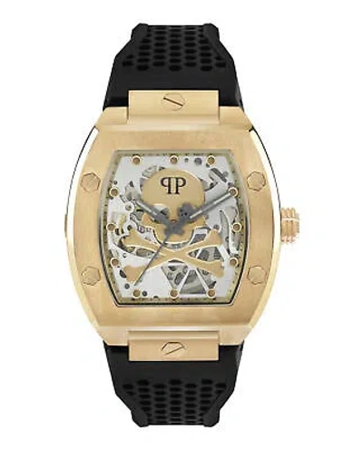 Pre-owned Philipp Plein Mens The $keleton Ip Yellow Gold 44mm Strap Fashion Watch