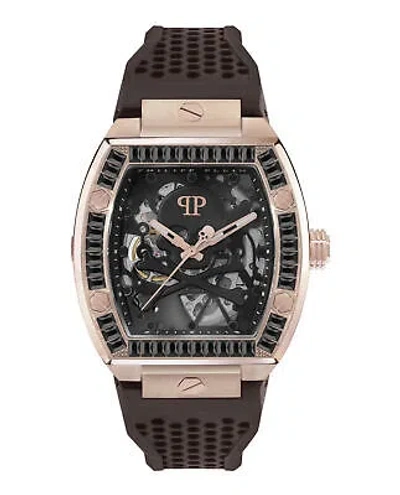 Pre-owned Philipp Plein Mens The $keleton Rosegold 44mm Strap Fashion Watch