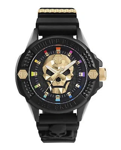 Pre-owned Philipp Plein Mens The $kull Black 44mm Strap Fashion Watch