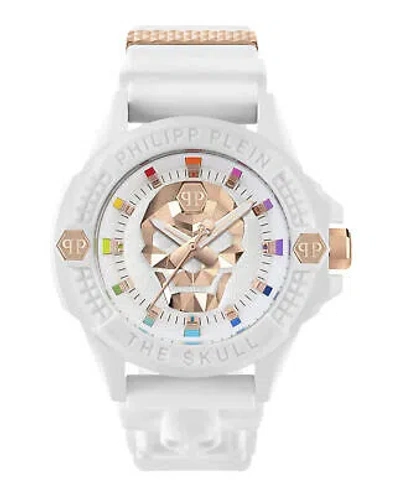 Pre-owned Philipp Plein Mens The $kull White 44mm Strap Fashion Watch