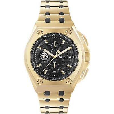 Pre-owned Philipp Plein Mens Wristwatch  Extreme Pwgaa0621 Chrono Steel Golden Black Black