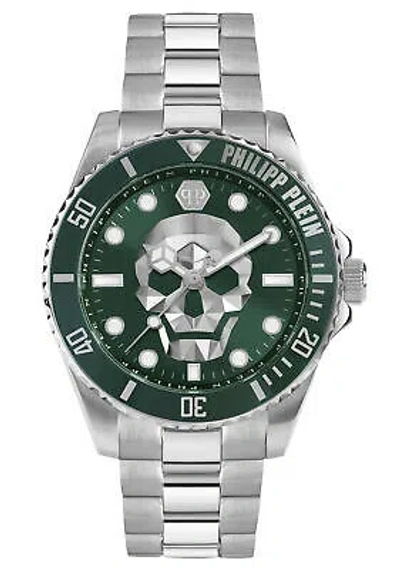 Pre-owned Philipp Plein Mens Wristwatch  Skull Diver Pwoaa0622 Stainless Steel Green