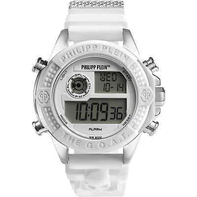 Pre-owned Philipp Plein Mens Wristwatch  The G.o.a.t. Pwfaa0121 Silicone White Chrono Alarm