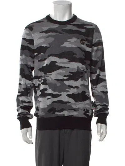 Pre-owned Philipp Plein Merino Wool Camouflage Print Pullover W/ Tags In Black