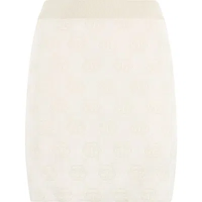 Philipp Plein Merino Wool Mini Skirt Jacquard Monogram Women In White