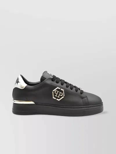 Philipp Plein Metallic Heel Detail Flat Sole Sneakers In Black